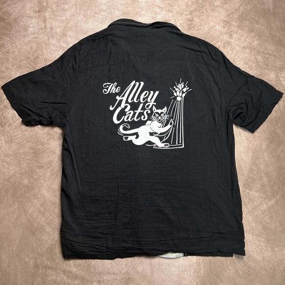 Vintage Silk Alley Cats Bowling Shirt Black White Two Tone Button Up Rockabilly - Picture 1 of 10
